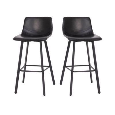 Caleb Modern Armless 30 Inch Bar Height Commercial Grade Barstools with Footrests and Matte Iron Frames, Set of 2 - View 1