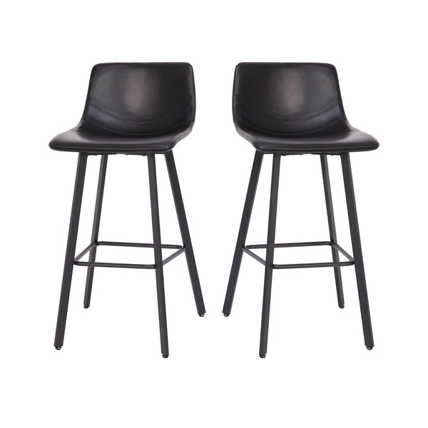 Black LeatherSoft |#| Set of 2 Commercial Indoor Armless Iron Barstools - Black LeatherSoft
