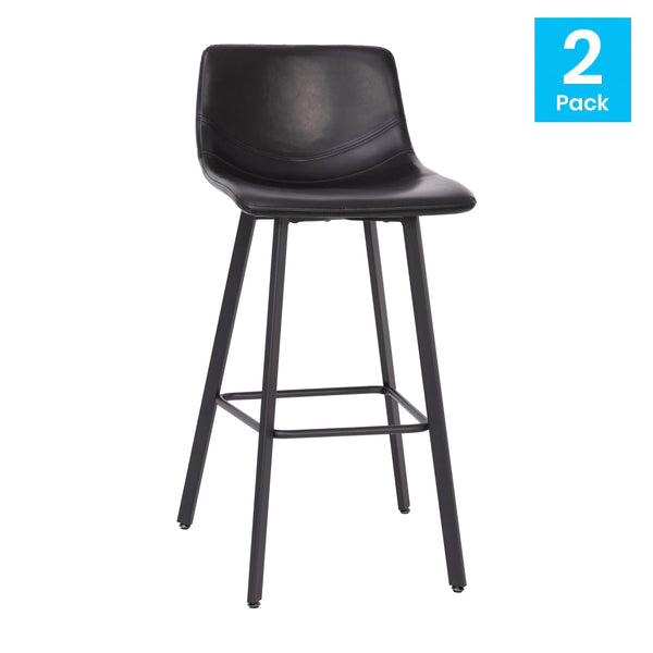 Black LeatherSoft |#| Set of 2 Commercial Indoor Armless Iron Barstools - Black LeatherSoft