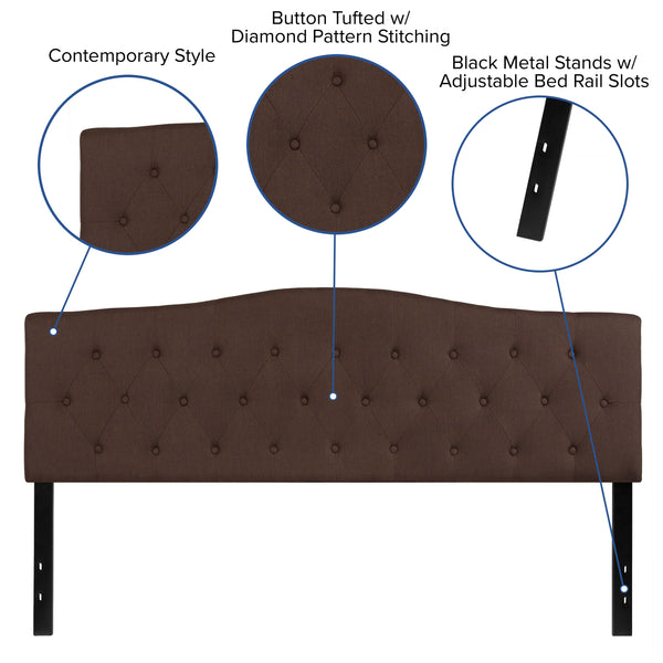 Dark Brown,King |#| Arched Button Tufted Upholstered King Size Headboard in Dark Brown Fabric