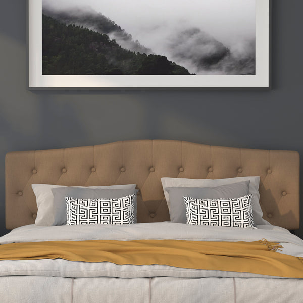 Beige,King |#| Arched Button Tufted Upholstered King Size Headboard in Beige Fabric