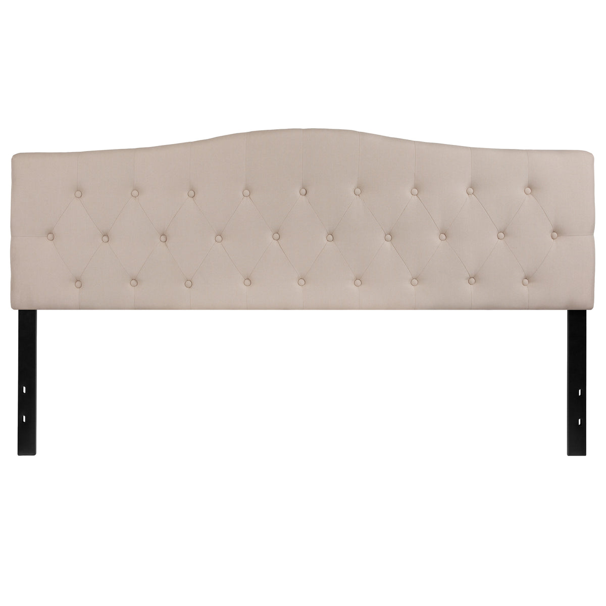 Beige,King |#| Arched Button Tufted Upholstered King Size Headboard in Beige Fabric