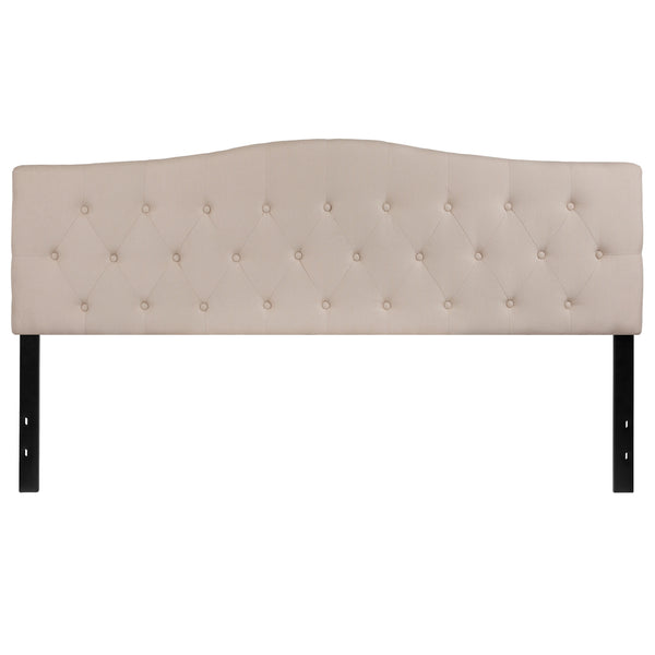 Beige,King |#| Arched Button Tufted Upholstered King Size Headboard in Beige Fabric