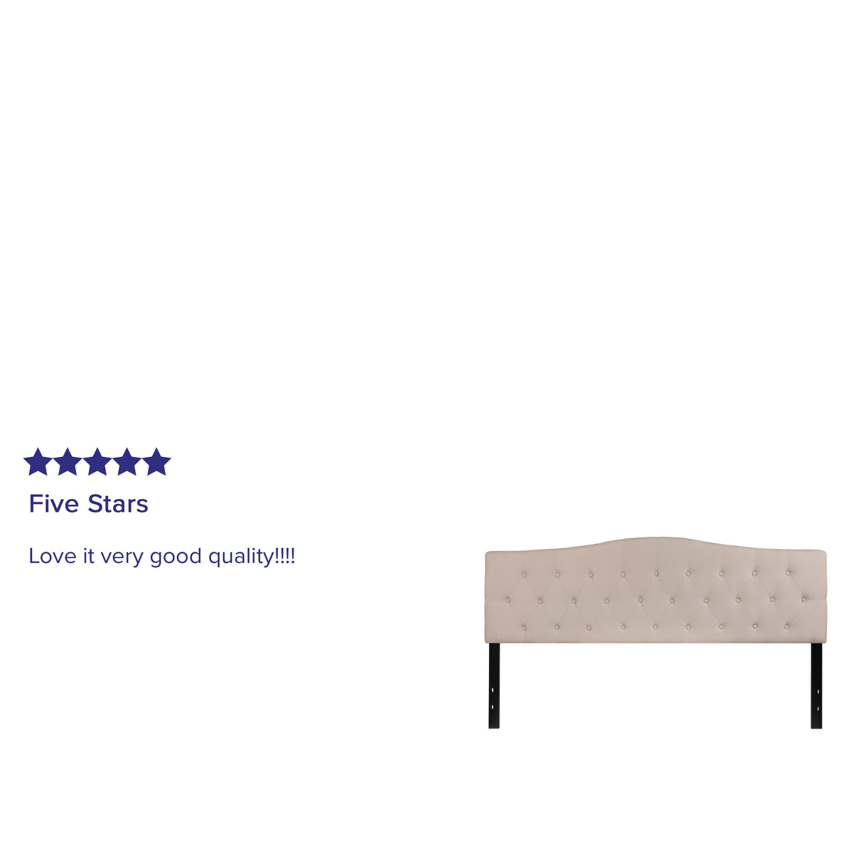 Beige,King |#| Arched Button Tufted Upholstered King Size Headboard in Beige Fabric