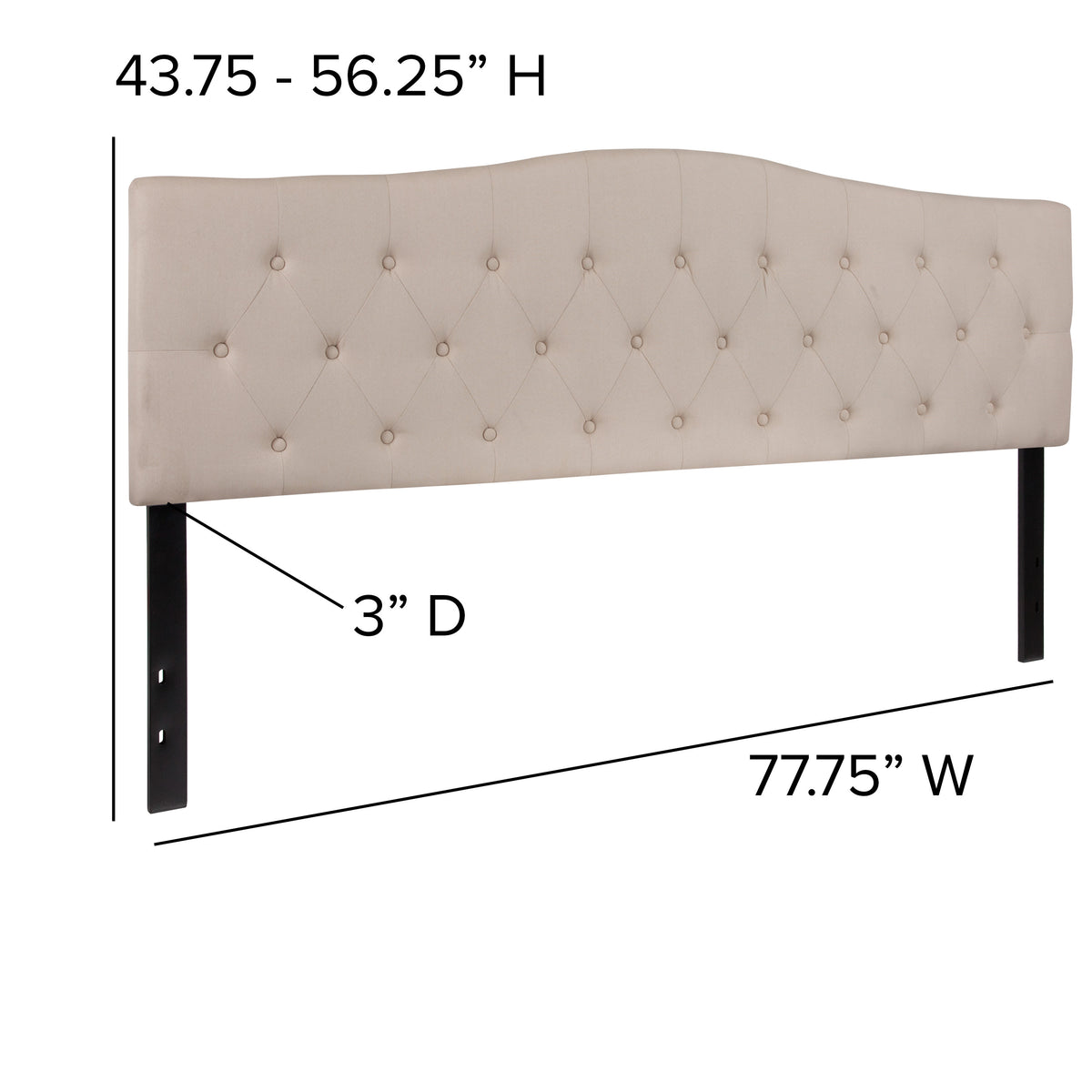 Beige,King |#| Arched Button Tufted Upholstered King Size Headboard in Beige Fabric