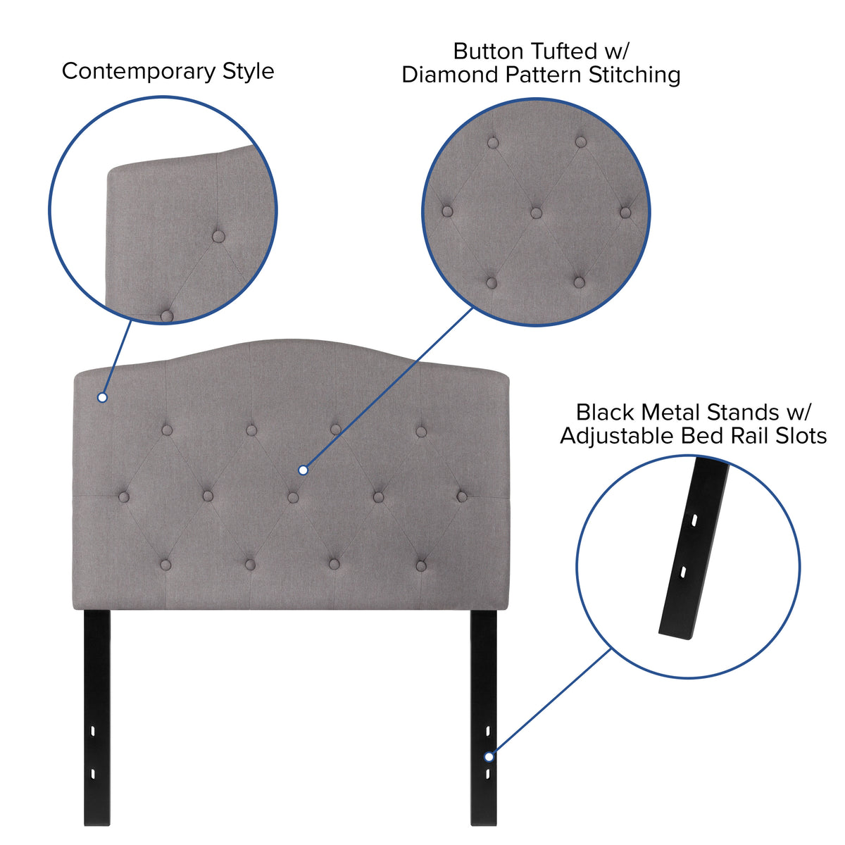 Light Gray,Twin |#| Arched Button Tufted Upholstered Twin Size Headboard in Light Gray Fabric