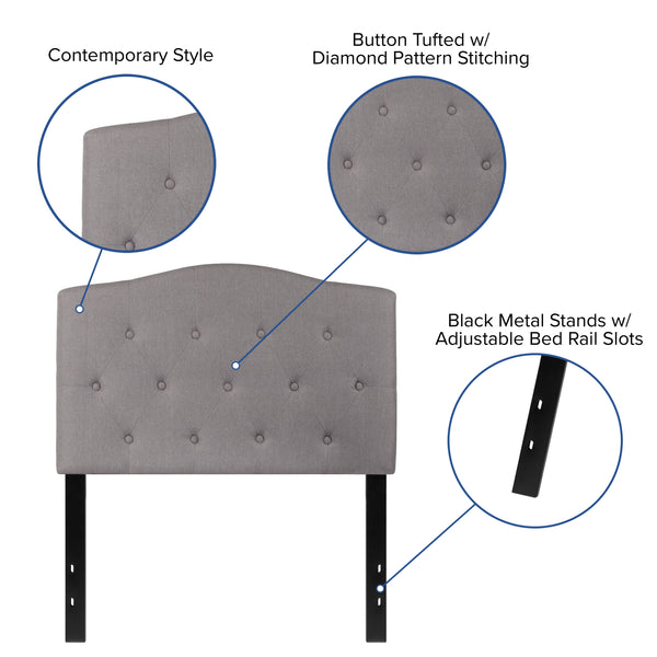 Light Gray,Twin |#| Arched Button Tufted Upholstered Twin Size Headboard in Light Gray Fabric