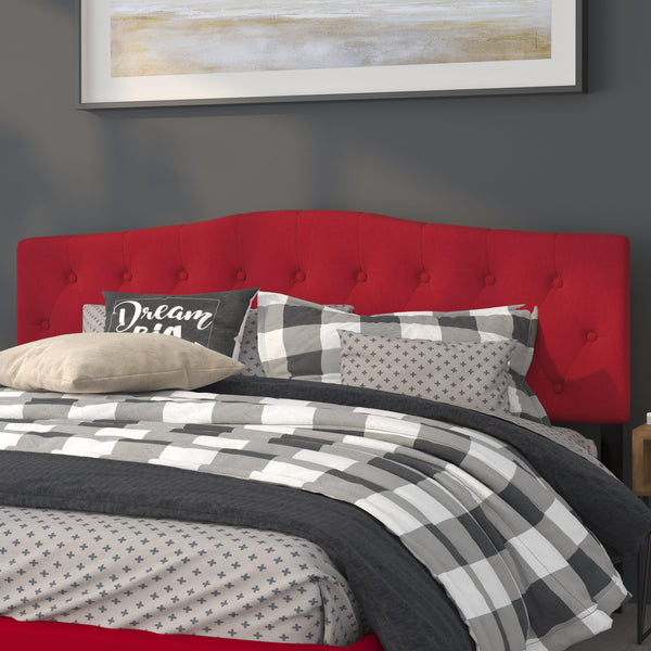 Red,King |#| Arched Button Tufted Upholstered King Size Headboard in Red Fabric