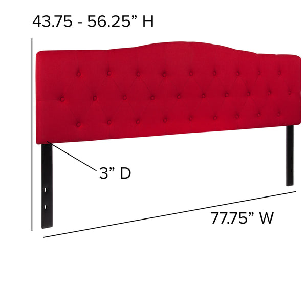 Red,King |#| Arched Button Tufted Upholstered King Size Headboard in Red Fabric