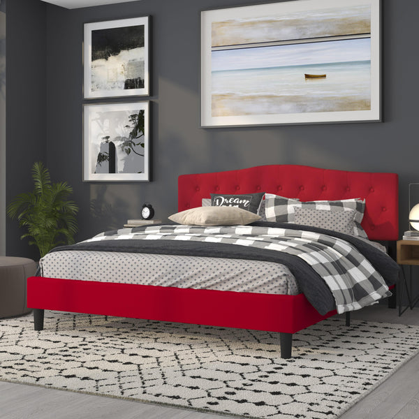 Red,Queen |#| Arched Button Tufted Upholstered Queen Size Headboard in Red Fabric