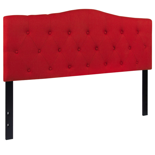 Red,Queen |#| Arched Button Tufted Upholstered Queen Size Headboard in Red Fabric