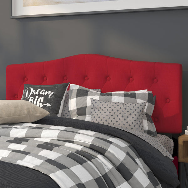 Red,Queen |#| Arched Button Tufted Upholstered Queen Size Headboard in Red Fabric