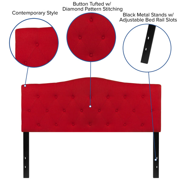 Red,Queen |#| Arched Button Tufted Upholstered Queen Size Headboard in Red Fabric