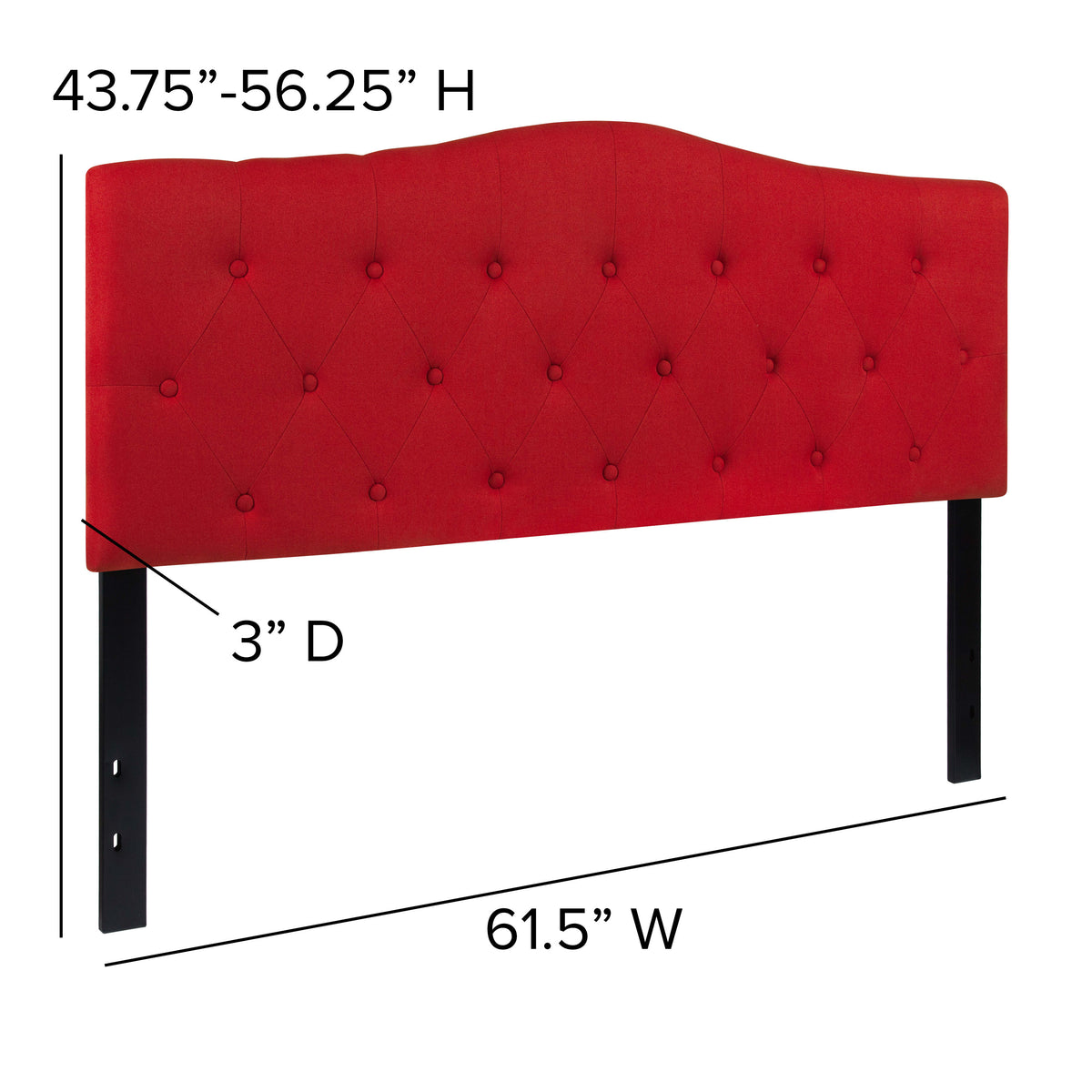 Red,Queen |#| Arched Button Tufted Upholstered Queen Size Headboard in Red Fabric