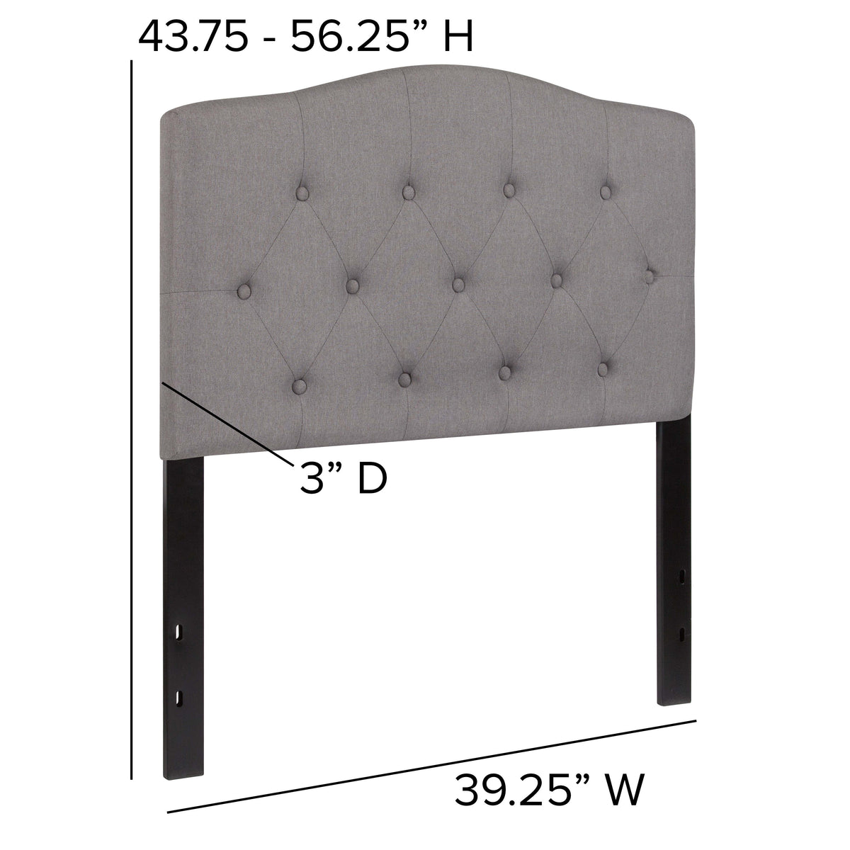 Light Gray,Twin |#| Arched Button Tufted Upholstered Twin Size Headboard in Light Gray Fabric