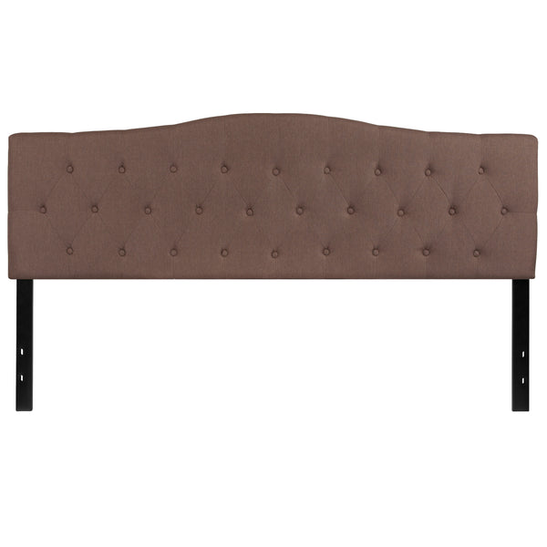 Camel,King |#| Arched Button Tufted Upholstered King Size Headboard in Camel Fabric