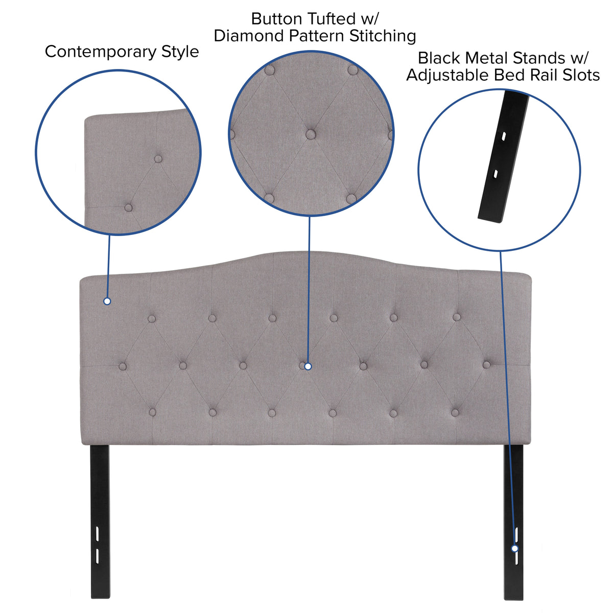 Light Gray,Full |#| Arched Button Tufted Upholstered Full Size Headboard in Light Gray Fabric