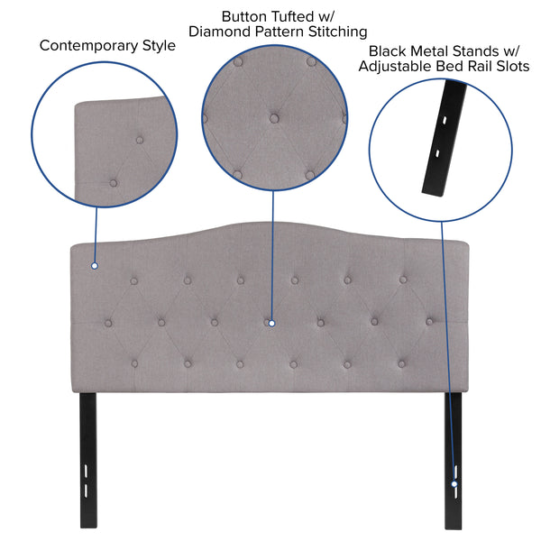 Light Gray,Full |#| Arched Button Tufted Upholstered Full Size Headboard in Light Gray Fabric