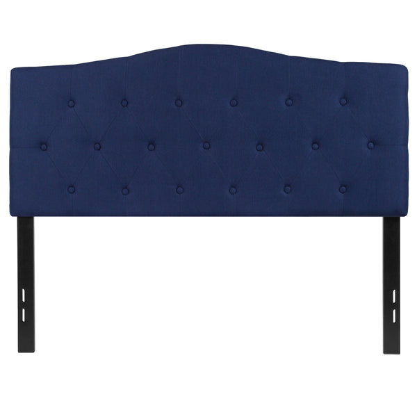 Navy,Full |#| Arched Button Tufted Upholstered Full Size Headboard in Navy Fabric