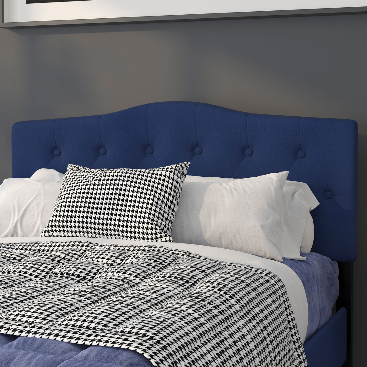 Navy,Full |#| Arched Button Tufted Upholstered Full Size Headboard in Navy Fabric
