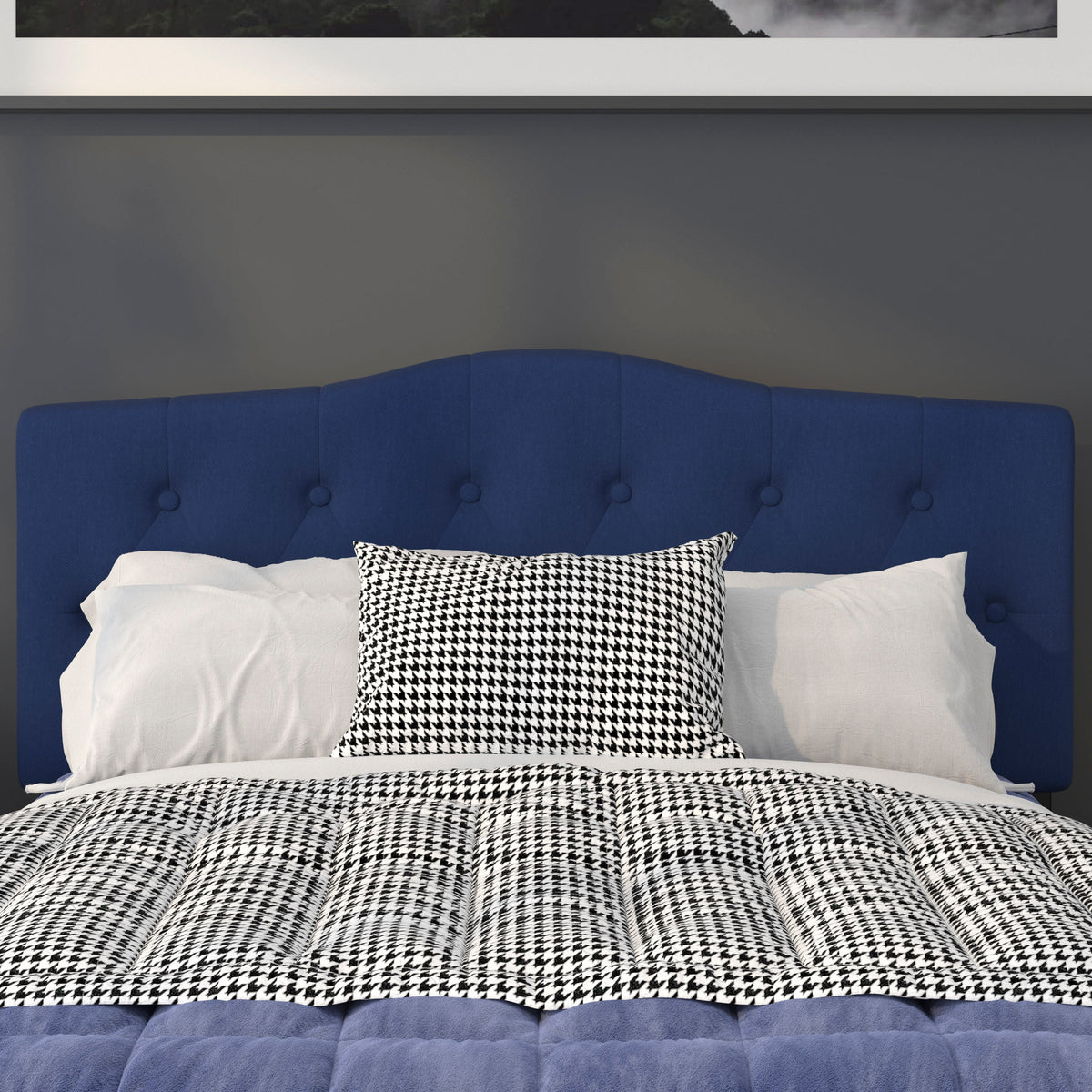 Navy,Full |#| Arched Button Tufted Upholstered Full Size Headboard in Navy Fabric