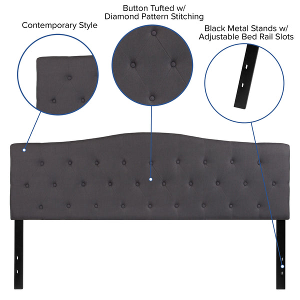 Dark Gray,King |#| Arched Button Tufted Upholstered King Size Headboard in Dark Gray Fabric