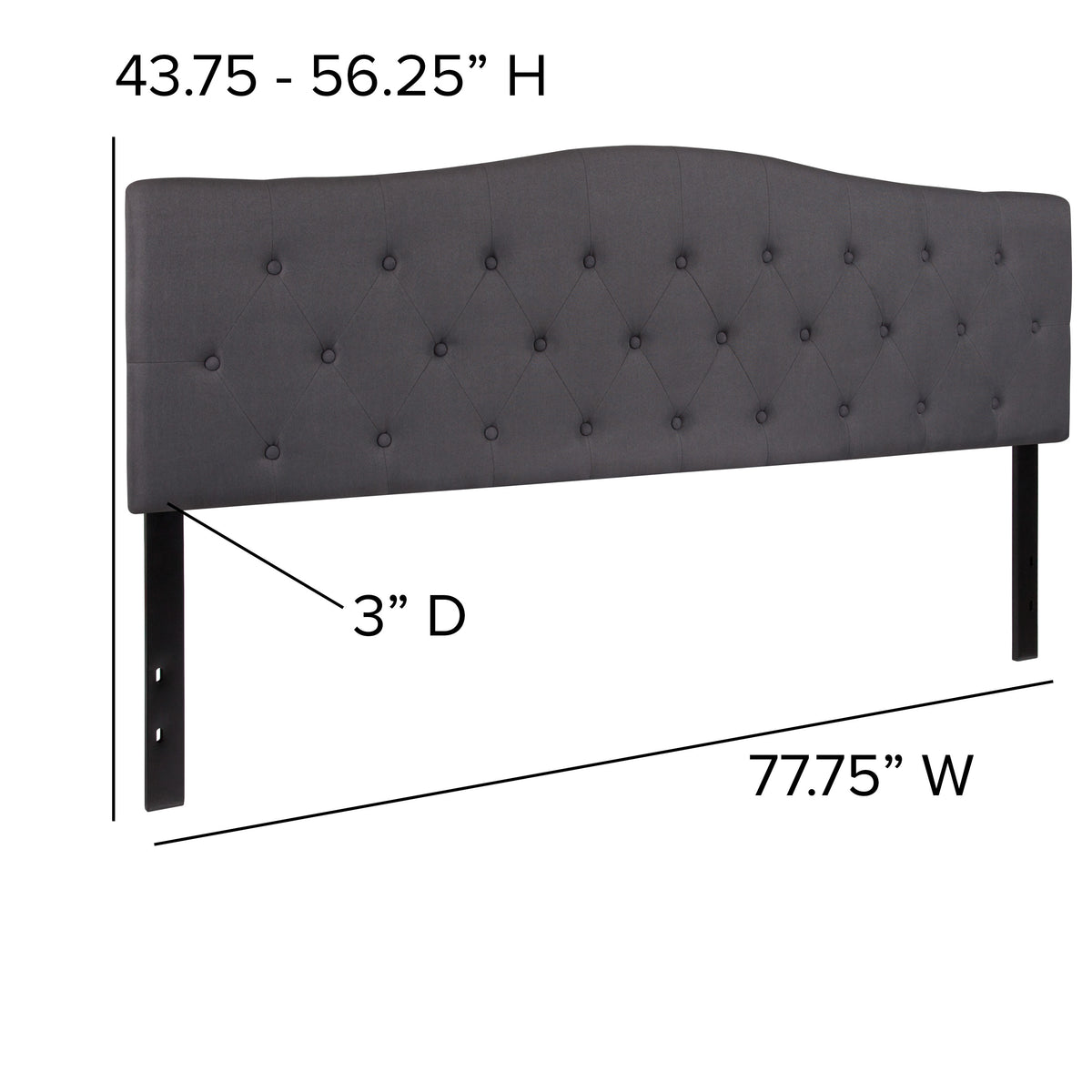 Dark Gray,King |#| Arched Button Tufted Upholstered King Size Headboard in Dark Gray Fabric
