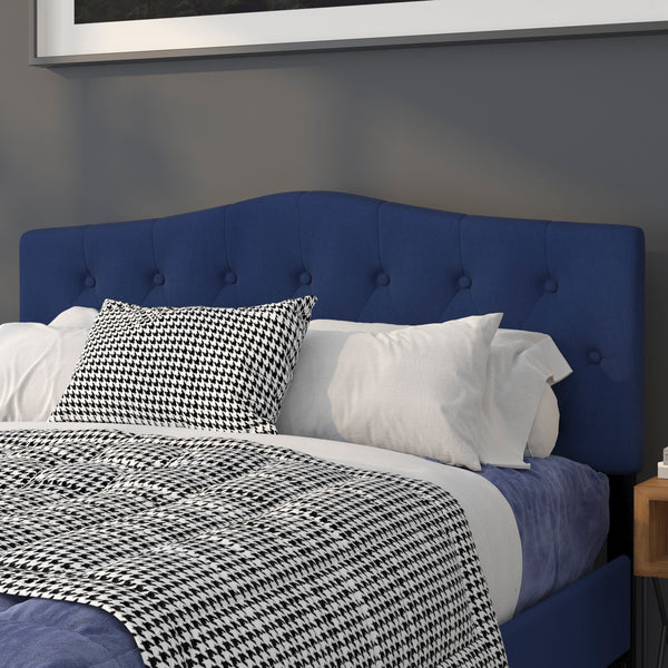 Navy,Queen |#| Arched Button Tufted Upholstered Queen Size Headboard in Navy Fabric
