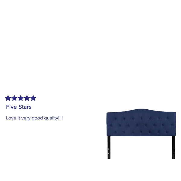 Navy,Queen |#| Arched Button Tufted Upholstered Queen Size Headboard in Navy Fabric