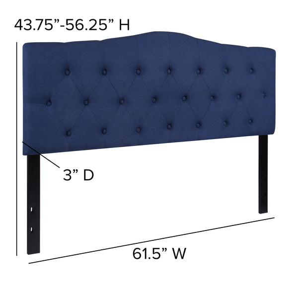 Navy,King |#| Arched Button Tufted Upholstered King Size Headboard in Navy Fabric