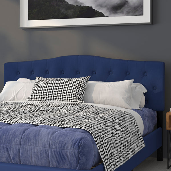 Navy,King |#| Arched Button Tufted Upholstered King Size Headboard in Navy Fabric