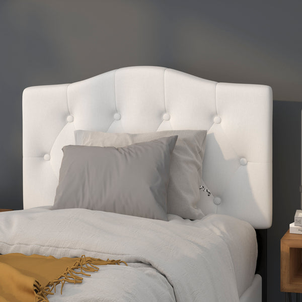 White,Twin |#| Arched Button Tufted Upholstered Twin Size Headboard in White Fabric