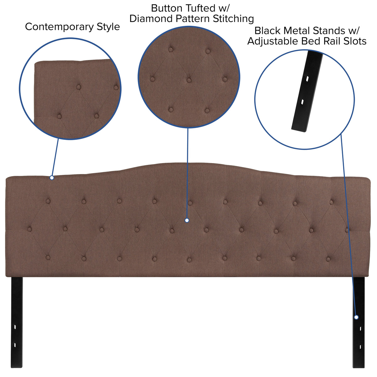 Camel,King |#| Arched Button Tufted Upholstered King Size Headboard in Camel Fabric