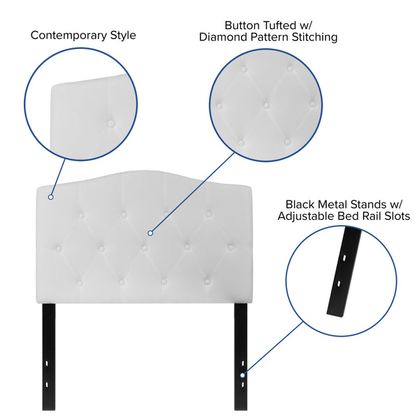 White,Twin |#| Arched Button Tufted Upholstered Twin Size Headboard in White Fabric