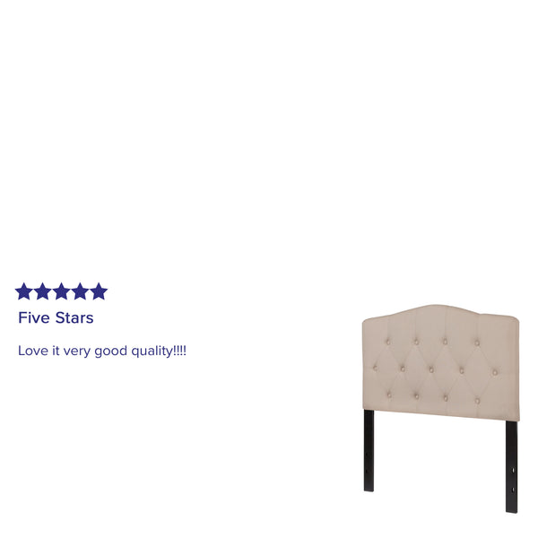 Beige,Twin |#| Arched Button Tufted Upholstered Twin Size Headboard in Beige Fabric