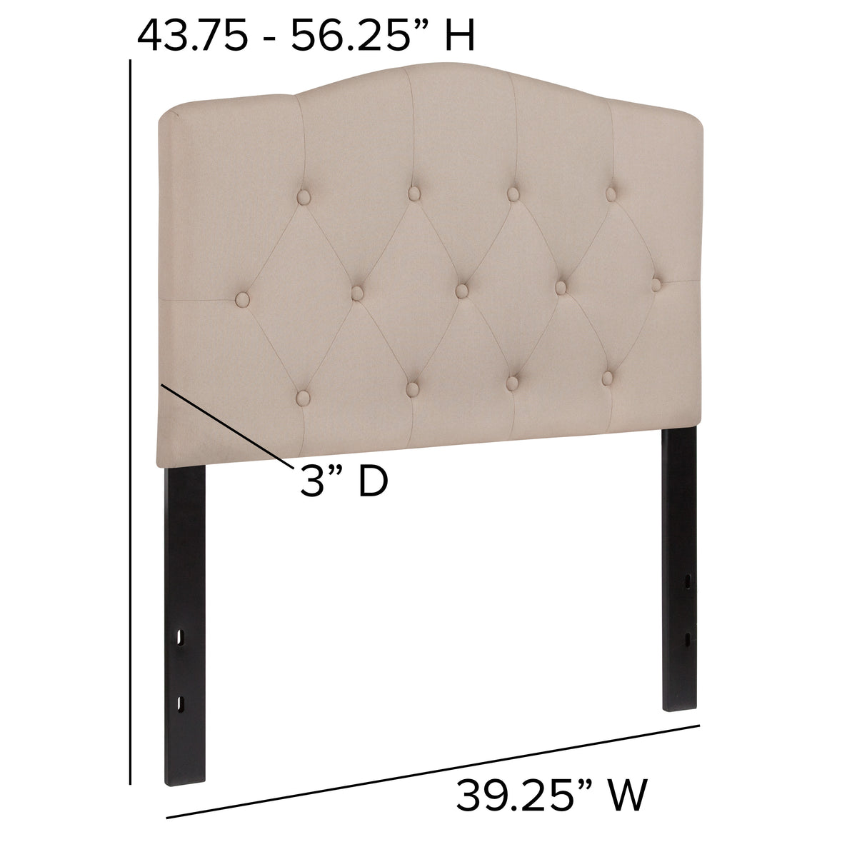Beige,Twin |#| Arched Button Tufted Upholstered Twin Size Headboard in Beige Fabric