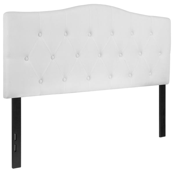 White,Full |#| Arched Button Tufted Upholstered Full Size Headboard in White Fabric