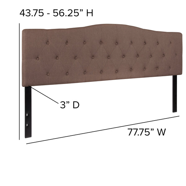 Camel,King |#| Arched Button Tufted Upholstered King Size Headboard in Camel Fabric