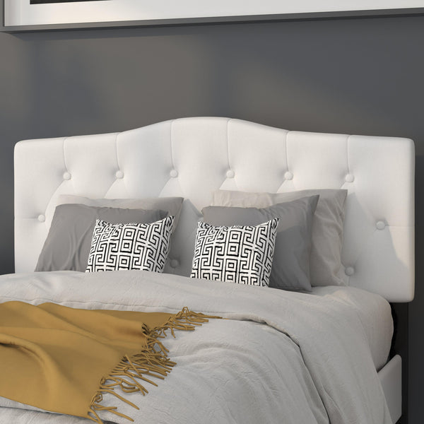 White,Full |#| Arched Button Tufted Upholstered Full Size Headboard in White Fabric