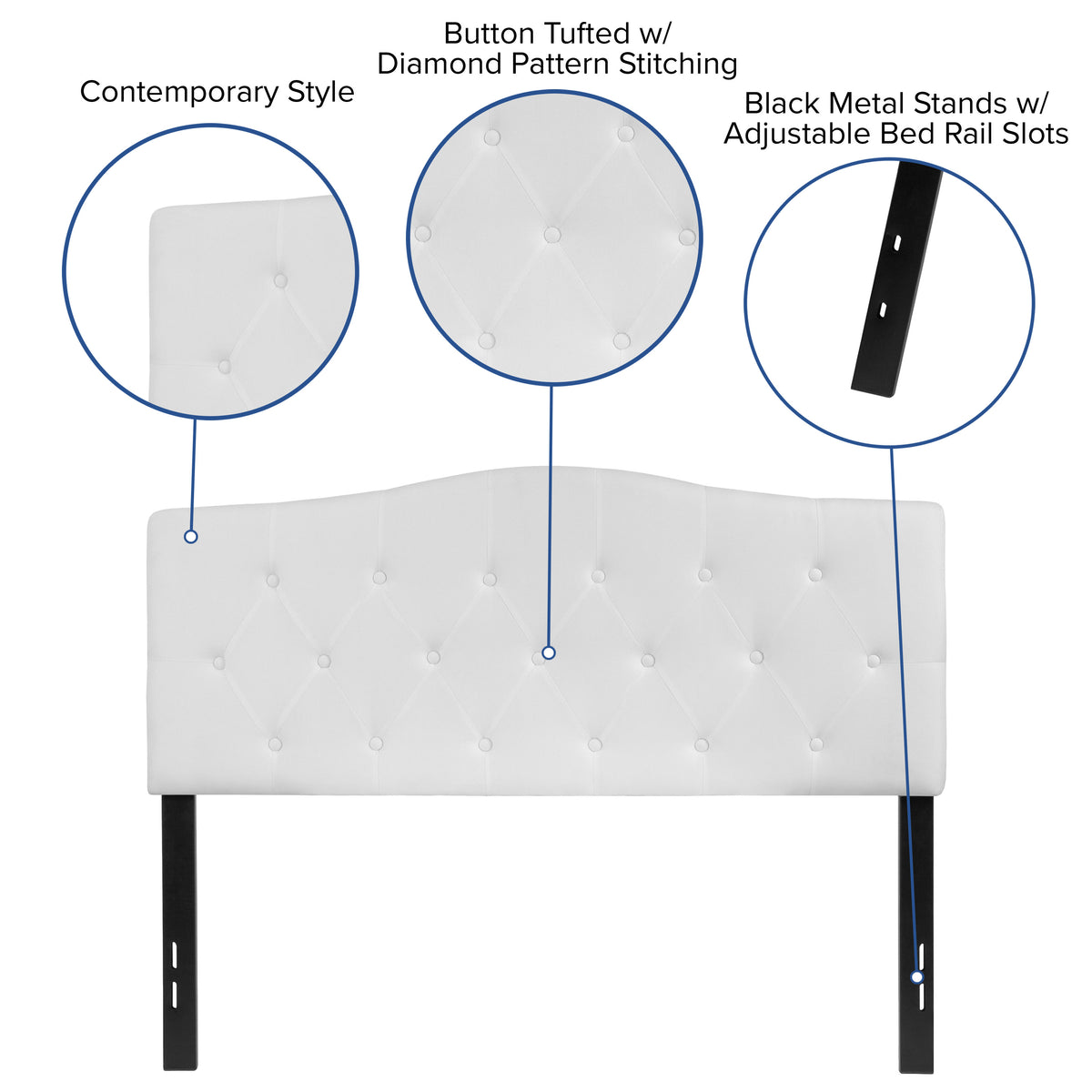 White,Full |#| Arched Button Tufted Upholstered Full Size Headboard in White Fabric