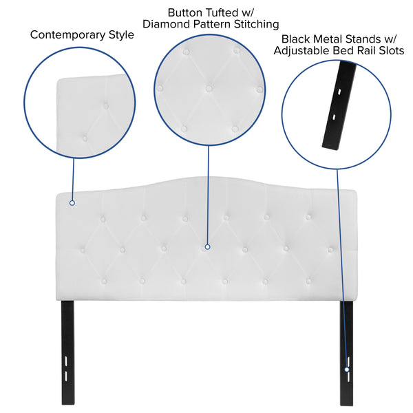 White,Full |#| Arched Button Tufted Upholstered Full Size Headboard in White Fabric