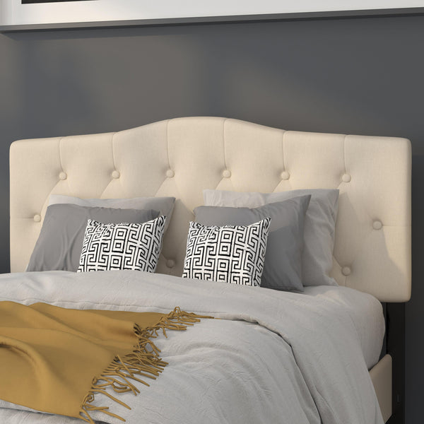 Beige,Full |#| Arched Button Tufted Upholstered Full Size Headboard in Beige Fabric