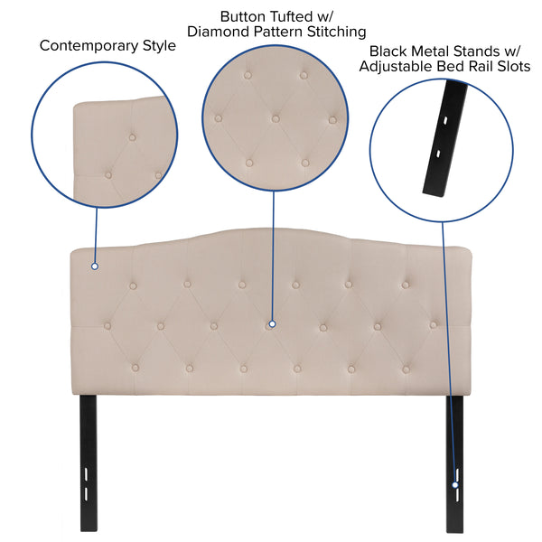 Beige,Full |#| Arched Button Tufted Upholstered Full Size Headboard in Beige Fabric