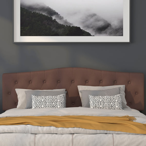 Camel,Queen |#| Arched Button Tufted Upholstered Queen Size Headboard in Camel Fabric