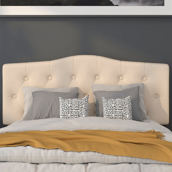 Beige,Queen |#| Arched Button Tufted Upholstered Queen Size Headboard in Beige Fabric