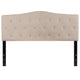 Beige,Queen |#| Arched Button Tufted Upholstered Queen Size Headboard in Beige Fabric