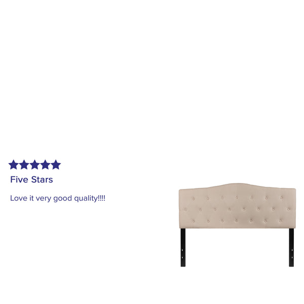 Beige,Queen |#| Arched Button Tufted Upholstered Queen Size Headboard in Beige Fabric
