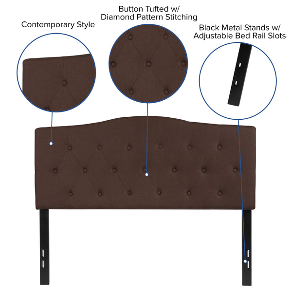 Dark Brown,Full |#| Arched Button Tufted Upholstered Full Size Headboard in Dark Brown Fabric