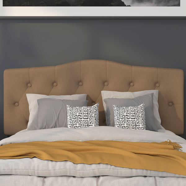 White,Queen |#| Arched Button Tufted Upholstered Queen Size Headboard in White Fabric