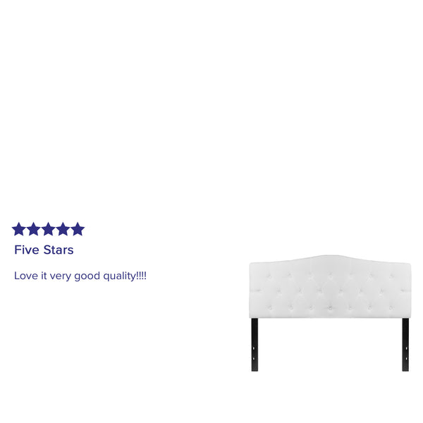 White,Queen |#| Arched Button Tufted Upholstered Queen Size Headboard in White Fabric
